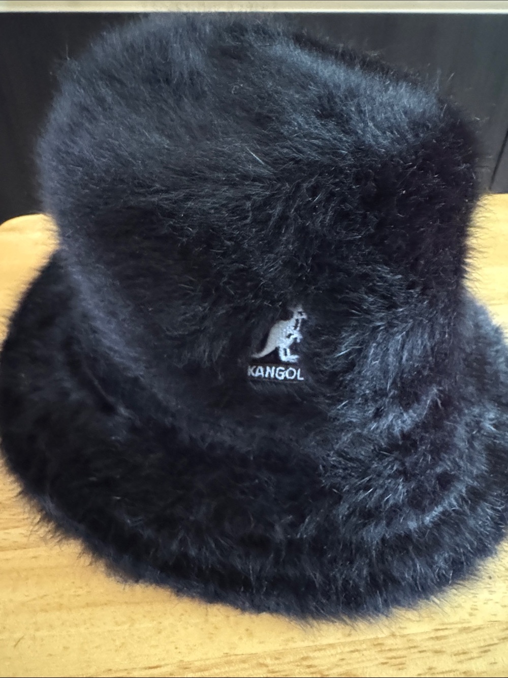 Kangol Black Plush Bucket Hat with Embroidered Logo